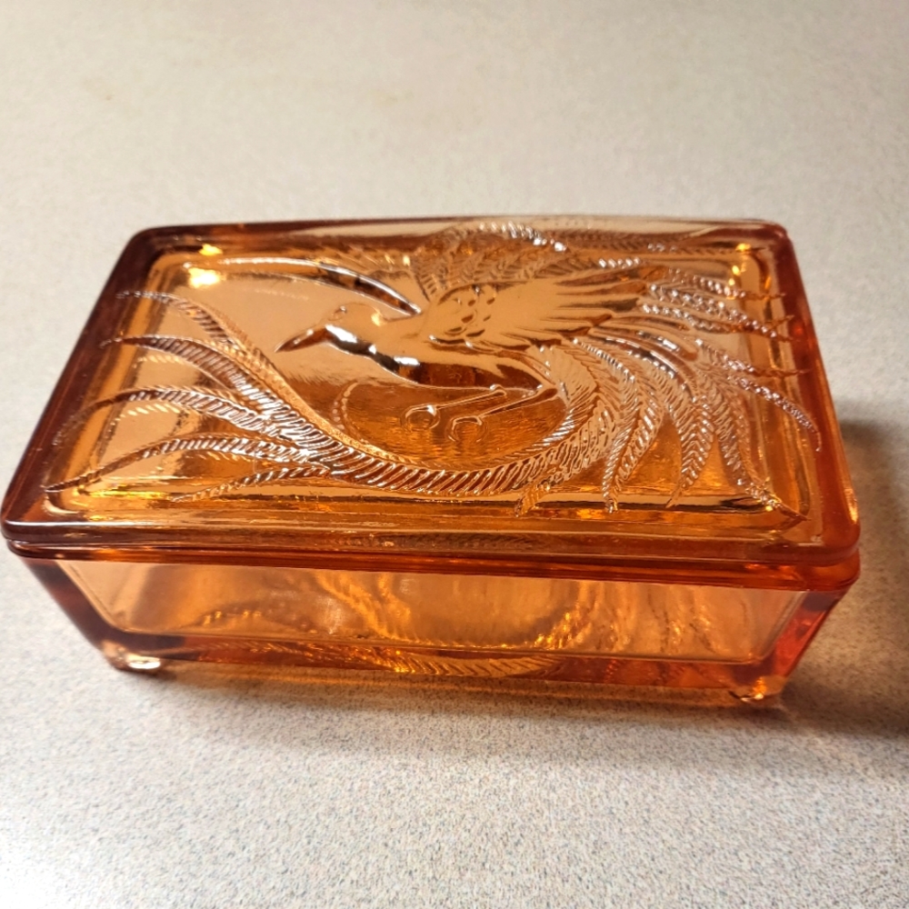 Vintage Amber Bird of Paradise trinket Box